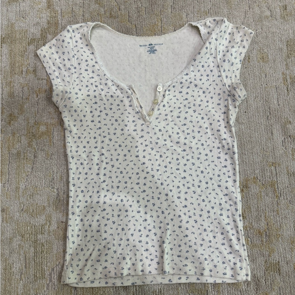 Brandy Melville Floral button short sleeve top